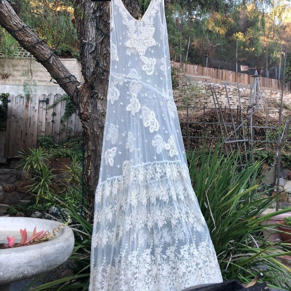 Vintage Ivory Embroidered Lace Sheer Maxi dress